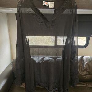 Sand N Sun Black Sheer Swimsuit Coverup with Embroidery